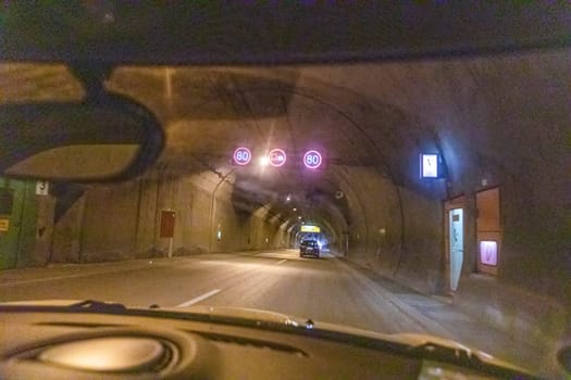 driving in a tunnel at a german highway with artifical light