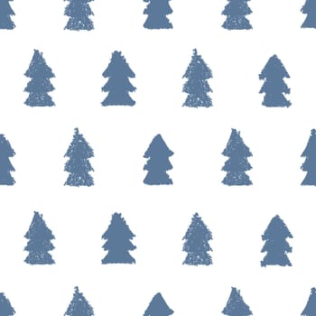 Christmas trees seamless pattern. Hand painted pastel crayon. Grunge background. Design element for xmas wallpapers, invitations, scrapbooking, fabric print etc. Vector illustration.