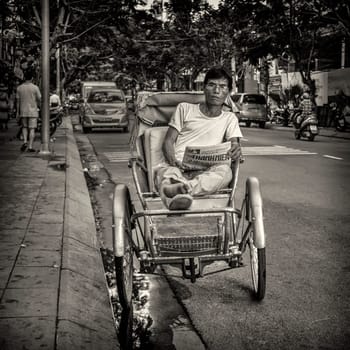 27th of May 2016, Vietnam, Nha-Trang, rickshaw rest on the street