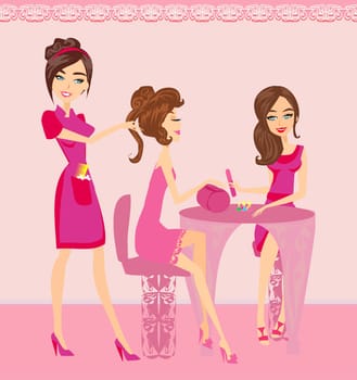 girl in a beauty salon, manicure and hairdresser