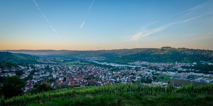 Panoramic view on the south german remtal valley in dawn