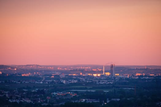 View at the city of Fellbach with huge tower building