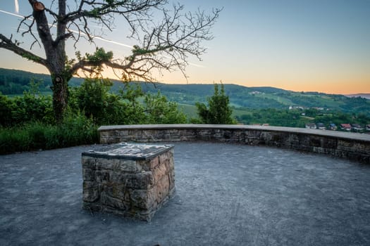 Lookout with commemorative plaque at a south german landscape