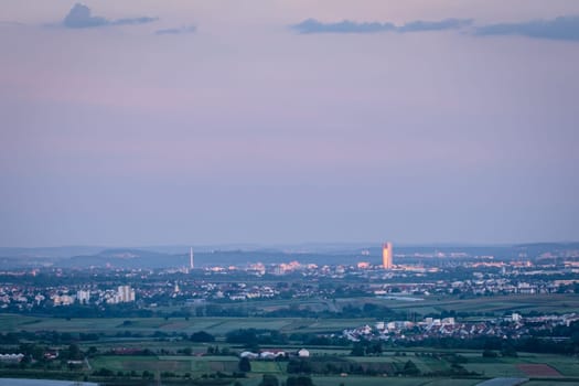 Tower building Schwabenlandtower in Fellbach in early morning light