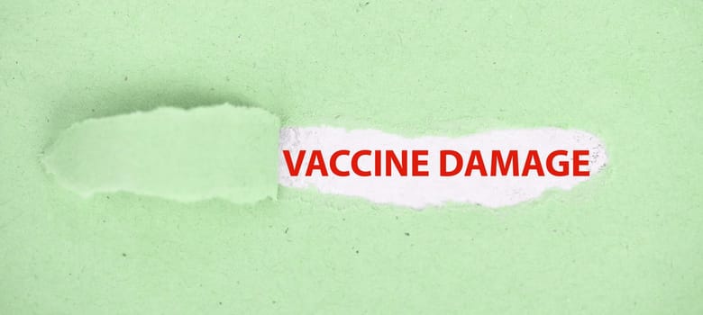 Vaccine damage, single word, german language, green colored background, pandemic, covid-19 vaccination