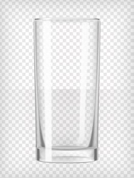 Empty tall glass. Realistic transparent vector illustration.