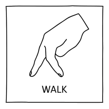 Doodle Walk icon. Hand drawn gesture symbol. Line art style graphic design element. Approval, vote, love, favorite gesture concept. Vector illustration
