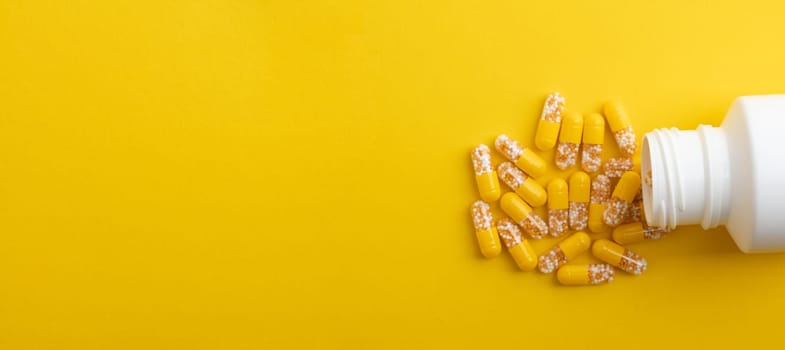 Panorama from Yellow Pills with a white pill box on yellow background