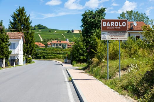 Barolo village road sign, Unesco site - Italy