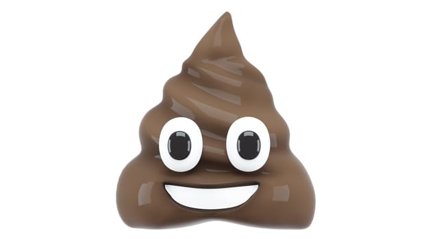 Cheerful smiley 3d render turd. Symbol of dirty smelly deeds and total bad luck. Humorous sign of toilet and bad smell. Funny excrement an indicator of crude digital humor.