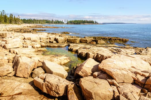 Rocky coastline in Acadia National Park in Maine