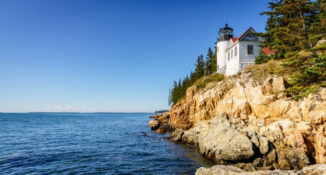Scenic view of Bass Harbor Head Lighthouse in Acadia National Park, Maine