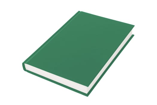 A green hardcover book on white background with clipping path