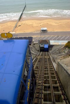 The view downhill of the cliff railway lift funicular at Bournemouth UK