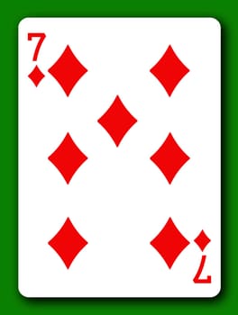 A 7 Seven of Diamonds playing card with clipping path to remove background and shadow 3d illustration