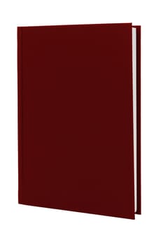 A red hardcover book upright on white with clipping path