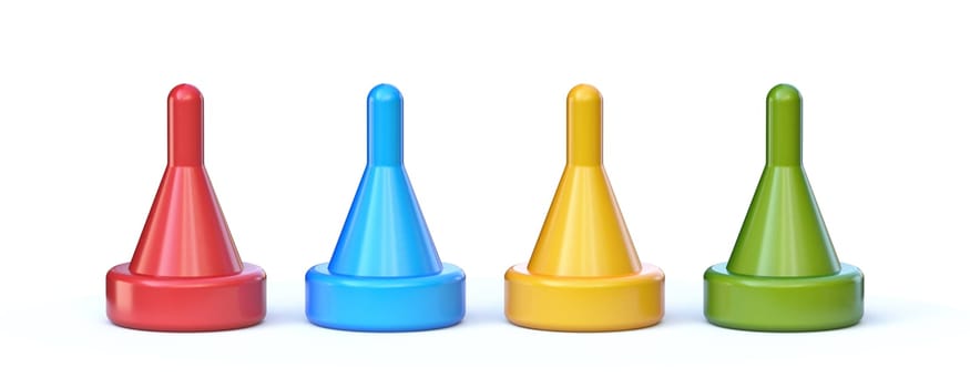 Four game pawns 3D rendering illustration isolated on white background