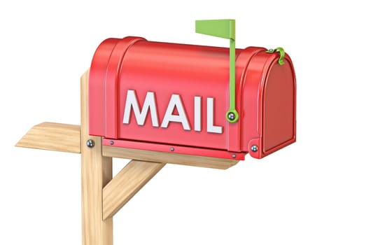 Mailbox with flag up closed 3D render illustration isolated on white background