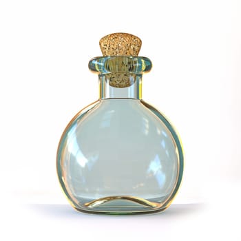 Empty cartoon glass bottle 3D rendering illustration isolated on white background