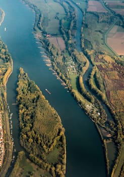 aerial of ships on river rhine near Mainz