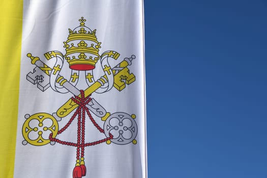 The flag of the Vatican City consists of two parallel vertical stripes: on the right a white,on the left a yellow. The flag is hoisted at major Catholic church festivals.