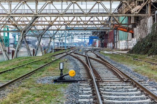 loading equipent and railway rails in the freight harbor in Frankfurt