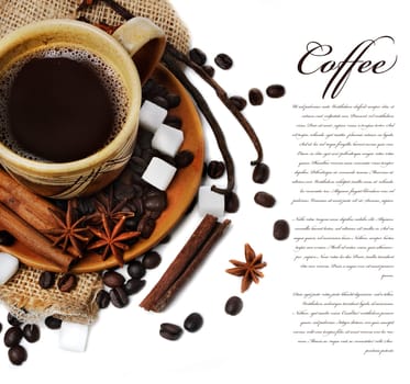 Coffee cup with vanilla, cinnamon, anise seed and sugar