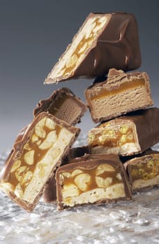 chocolate bars on a gray background