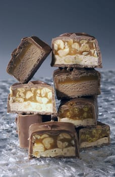 chocolate bars on a gray background
