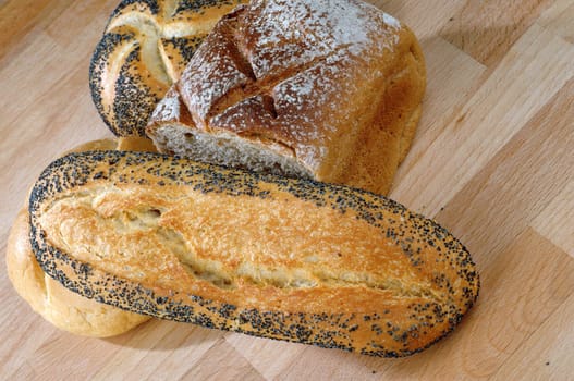 wheat bread on a wooden counter