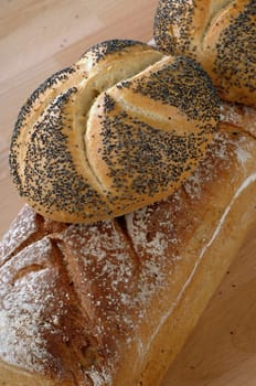 wheat bread on a wooden counter