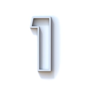 Grey extruded outlined font with shadow Number 1 ONE 3D rendering illustration isolated on white background