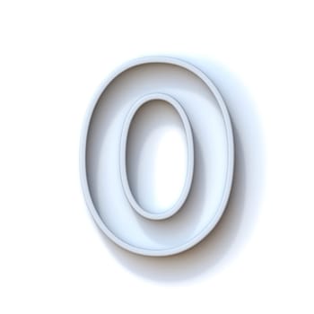 Grey extruded outlined font with shadow Number 0 ZERO 3D rendering illustration isolated on white background