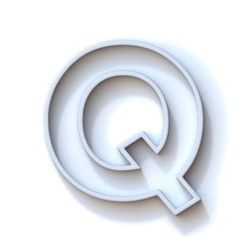 Grey extruded outlined font with shadow Letter Q 3D rendering illustration isolated on white background