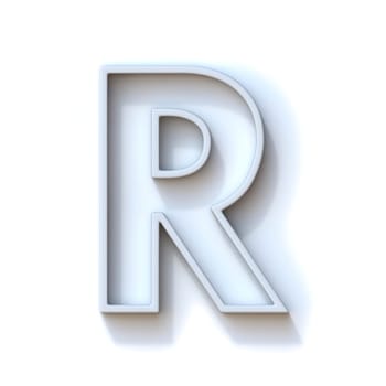 Grey extruded outlined font with shadow Letter R 3D rendering illustration isolated on white background