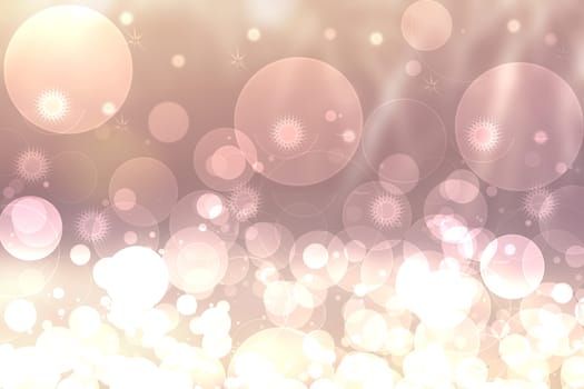 A festive abstract gradient pink yellow background texture with glitter defocused sparkle bokeh circles and stars. Card concept for Happy New Year, party invitation, valentine or other holidays.
