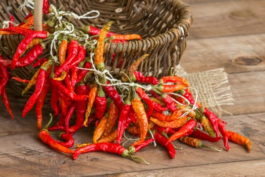 red chot chili peppers in a basket
