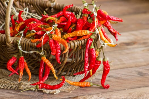 red chot chili peppers in a basket