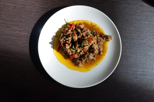 Stir fried Thai basil with minced pork and chill , THAI FOOD