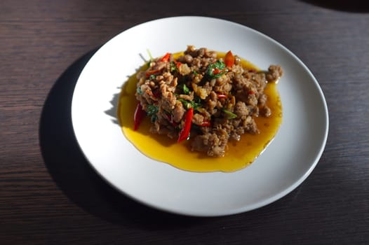 Stir fried Thai basil with minced pork and chill , THAI FOOD