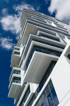 View upwards at a modern new apartment building in downtown Berlin
