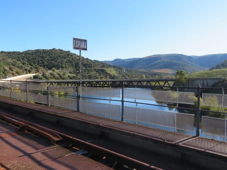 border between countries Spain Portugal by symbolic railway