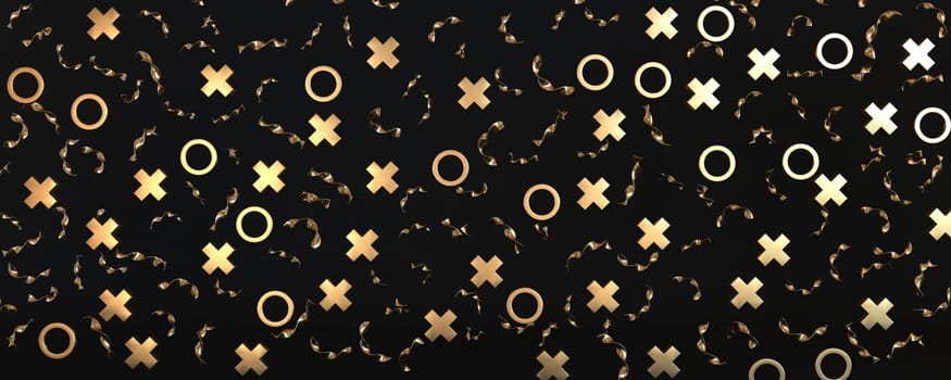 Golden confetti 3D rendering illustration isolated on black background