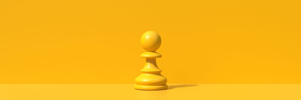 Yellow chess pawn 3D rendering illustration isolated on yellow background
