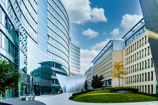 FRANKFURT, GERMANY - October 9, 2021: modern architecture complex in the heart of Frankfurt called the Wave. It was built in 2007.