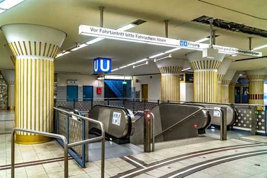 Frankfurt am Main, GERMANY: 09 October 2021: Passenger Area with Art Nouveau pillars in Frankfurt Main.