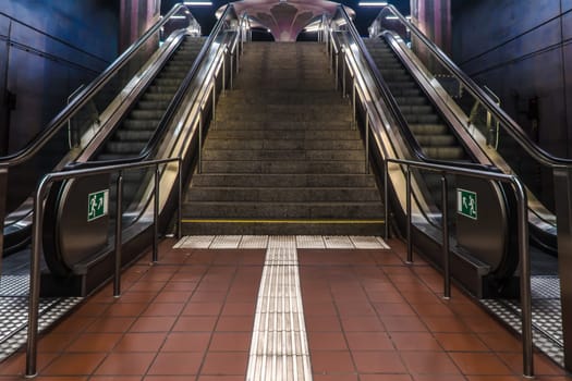 Frankfurt, Germany - October 09, 2021: Escalator of the station Westend Frankfurt, Germany.