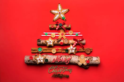 Christmas Tree on Red Holiday Background