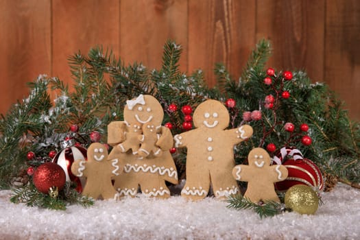 GingerBread Family on a Christmas Festive Background