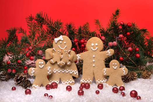 GingerBread Family on a Christmas Festive Background